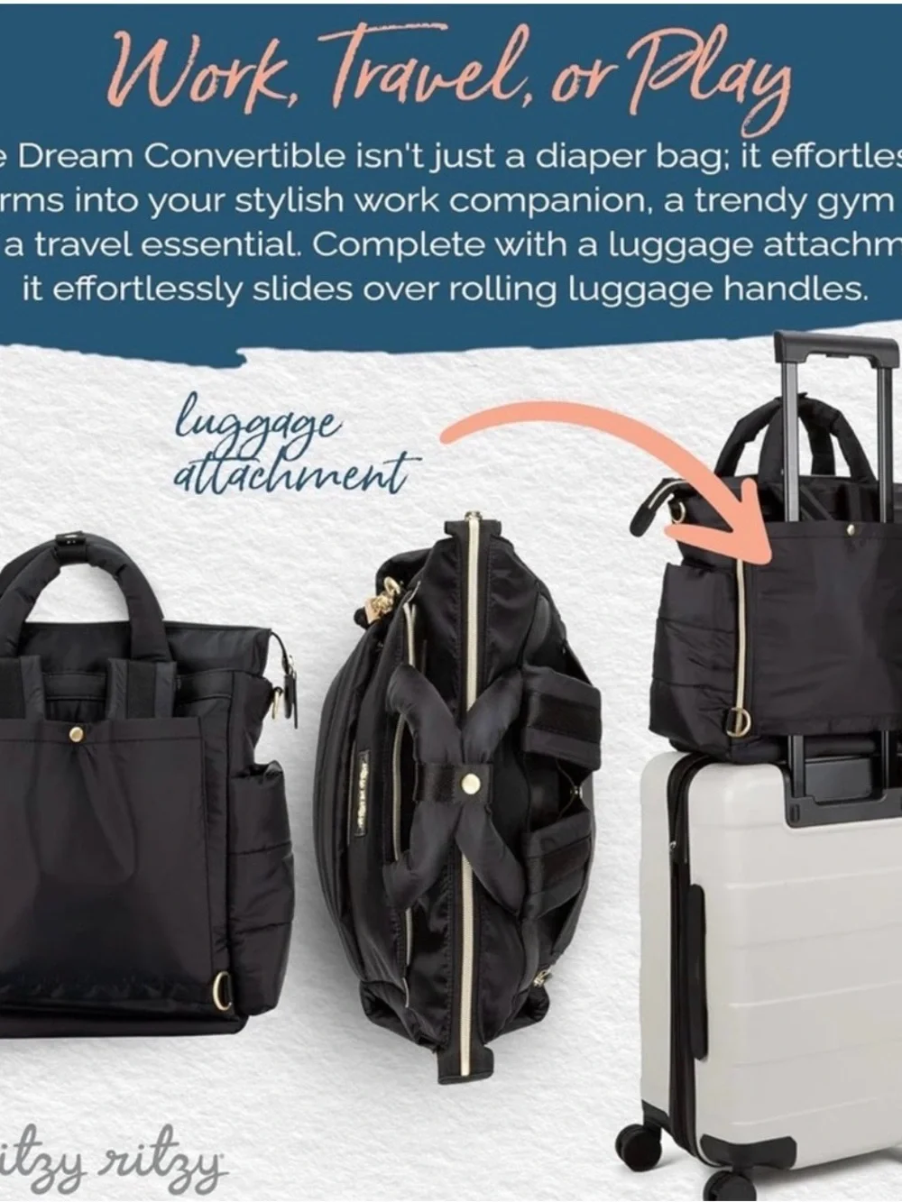 Itzy Ritzy Black Quilted Convertible Backpack Diaper Bag